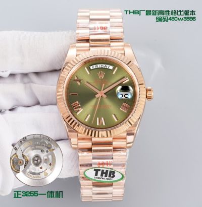 THB Factory Rolex Daydate Olive Green Face 3255 Movement 904L Steel Roman Watch